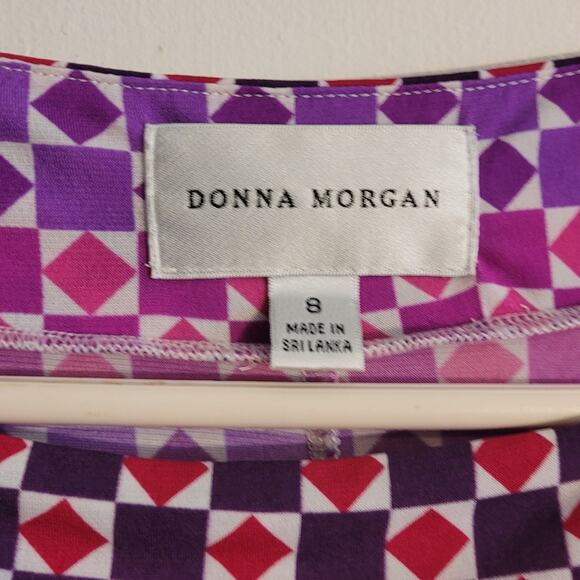 DONNA MORGAN Retro Mod Geometric Shift Dress Sz 8 Pink Purple Stretch Work Party - Picture 6 of 10